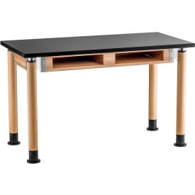 NPS Science Table w/ Compartment - Chemical Resistant - Adjustable Height - 30"" x 60"" - Black/Oak
