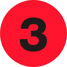Tape Logic® 2"" Dia. Round Number Paper Labels with ""3"" Print Fluorescent Red Roll of 500