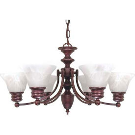 Satco 60/358 Empire 6 Light 26"" Chandelier w/ Alabaster Glass Bell Shades  Old Bronze