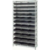 Quantum Steel Wire Shelving with 33 Conductive 4""H Bins Black - 12 Shelves - 36""W x 12""D x 74""H