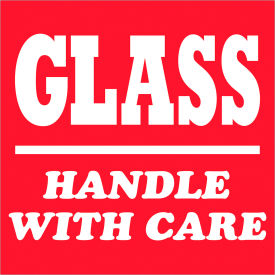 Tape Logic® Labels with ""Glass-Handle With Care"" Print 4""L x 4""W Red/White Roll of 500