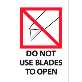 Tape Logic® Labels w/ ""Do Not Use Blades to..."" Print 6""L x 4""W Red/White/Black Roll of 500