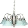 Satco 60/1290 5 Light Chandelier w/ Alabaster Glass  Brushed Nickel