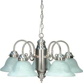 Satco 60/1290 5 Light Chandelier w/ Alabaster Glass  Brushed Nickel