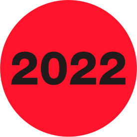 Tape Logic® 2"" Dia. Round Paper Labels with ""2022"" Print Fluorescent Red Roll of 500