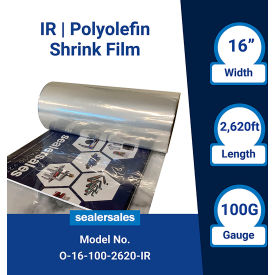 Sealer Sales O-IR Higher Performance Polyolefin CF Shrink Film 100 Ga 16""W x 2620'L Clear 1 Roll