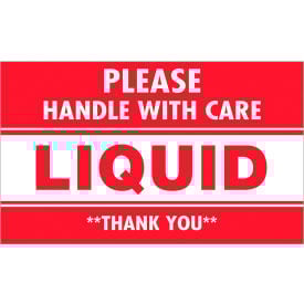 Tape Logic® Labels w/ ""Please Handle With Care-Liquid"" Print 5""L x 3""W Red/White Roll of 500