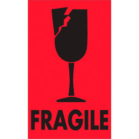 Tape Logic® Labels with ""Fragile"" Print 5""L x 3""W Fluorescent Red Roll of 500