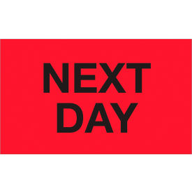 Tape Logic® Labels with ""Next Day"" Print 5""L x 3""W Fluorescent Red Roll of 500