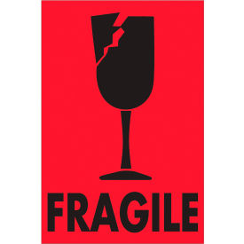 Tape Logic® Labels with ""Fragile-Glass"" Print 3""L x 2""W Fluorescent Red Roll of 500