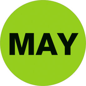 Tape Logic® 2"" Dia. Round Paper Labels with ""May"" Print Fluorescent Green Roll of 500