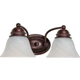 Satco 60-345 Empire 2 Light - 15"" - Vanity w/ Alabaster Glass Bell Shades  Old Bronze