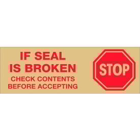 Tape Logic® Carton Sealing Tape Stop If Seal Is Broken... 2"" x 55 Yds. Red/Tan