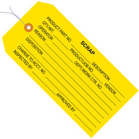 Global Industrial Inspection Tag ""Scrap"" #5 Pre-Wired 4-3/4""L x 2-3/8""W Yellow 1000/Pack