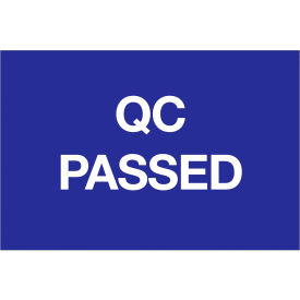 Tape Logic® Paper Labels with ""QC Passed"" Print 3""L x 2""W Blue/White Roll of 500