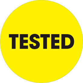 Tape Logic® 2"" Dia. Round Paper Labels with ""Tested"" Print Fluorescent Yellow Roll of 500
