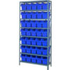 Quantum 1875-SB804 Steel Shelving with 35 8""H Plastic Shelf Bins Blue 36x18x75-SB8 Shelves