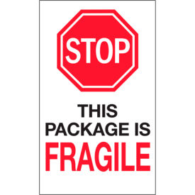Tape Logic® Labels w/ ""Stop-This Package is..."" Print 10""L x 6""W Red/White/Black Roll of 250