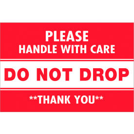 Tape Logic® Labels with ""Do Not Drop"" Print 3""L x 2""W Red/White Roll of 500