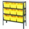 Quantum 1839-SB810 Steel Shelving with 9 8""H Plastic Shelf Bins Yellow 36x18x39-SB4 Shelves
