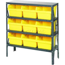 Quantum 1839-SB810 Steel Shelving with 9 8""H Plastic Shelf Bins Yellow 36x18x39-SB4 Shelves