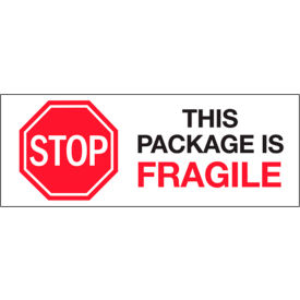 Tape Logic® Labels w/ ""Stop-This Package is..."" Print 8""L x 3""W Red/White/Black Roll of 250