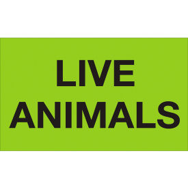 Tape Logic® Labels with ""Live Animals"" Print 5""L x 3""W Fluorescent Green Roll of 500