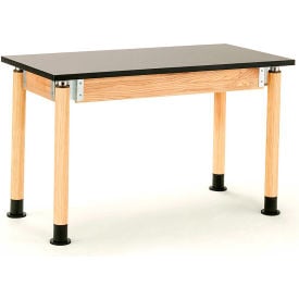 NPS Science Table - Chemical Resistant - Adjustable Height - 24""W x 48""L x 29""- 41""H - Black/Oak