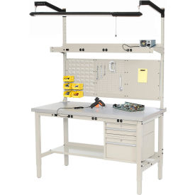 Global Industrial™ 96 x 30 Production Workbench - Power Apron - ESD Laminate Square Edge - Tan
