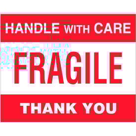 Tape Logic® Labels w/ ""Fragile-Handle With Care-Thank"" Print 10""L x 8""W Red/WhiteRoll of 250
