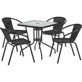 Global Industrial™ 5-Piece Rattan Outdoor Dining Set 27-1/2"" Square Glass Table