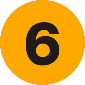 Tape Logic® 2"" Dia. Round Number Paper Labels with ""6"" Print Fluorescent Orange Roll of 500