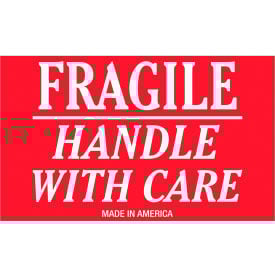 Tape Logic® Labels with ""Fragile-Handle With Care"" Print 5""L x 3""W Red/White Roll of 500