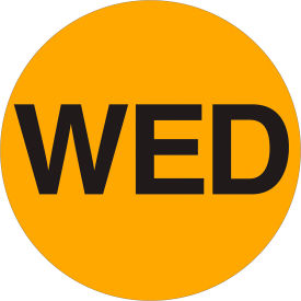 Tape Logic® 2"" Dia. Round Paper Labels with ""Wed"" Print Fluorescent Orange Roll of 500