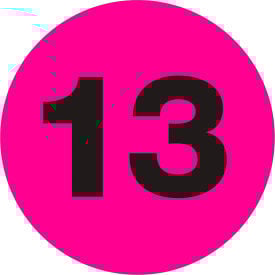 Tape Logic® 2"" Dia. Round Number Paper Labels with ""13"" Print Fluorescent Pink Roll of 500