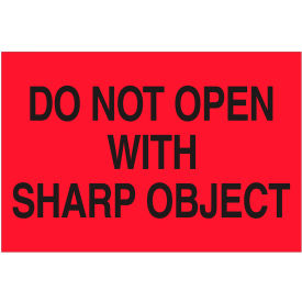 Tape Logic® Labels with ""Do Not Open with..."" Print 3""L x 2""W Fluorescent Red Roll of 500