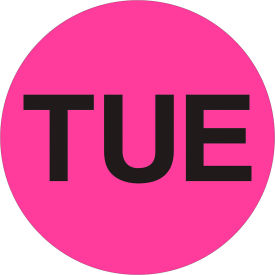 Tape Logic® 2"" Dia. Round Paper Labels with ""Tue"" Print Fluorescent Pink Roll of 500