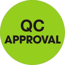 Tape Logic® 1"" Dia. Round Paper Labels with ""QC Approval"" Print Fluorescent Green Roll of 500