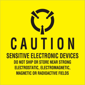Tape Logic® Labels with ""Sensitive Electronic..."" Print 4""L x 4""W Black/Yellow Roll of 500