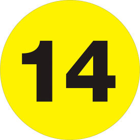 Tape Logic® 2"" Dia. Round Number Paper Labels with ""14"" Print Fluorescent Yellow Roll of 500