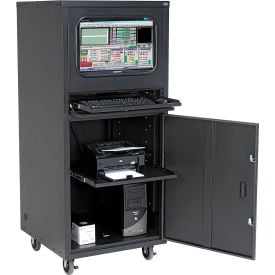 Global Industrial™ Mobile Heavy-Duty Computer Cabinet Black Assembled