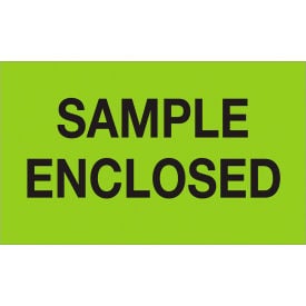 Tape Logic® Labels with ""Sample Enclosed"" Print 5""L x 3""W Fluorescent Green Roll of 500