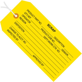 Global Industrial Inspection Tag ""Scrap"" #5 Pre-Strung 4-3/4""L x 2-3/8""W Yellow 1000/Pack