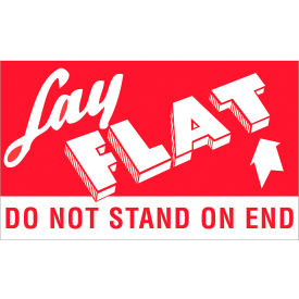 Tape Logic® Labels with ""Lay Flat-Do Not Stand On End"" Print 5""L x 3""W Red/White Roll of 500