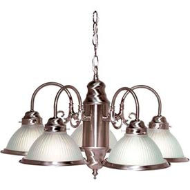 Satco 76-695 5 Light - 22"" - Chandelier - With Frosted Ribbed Shades  Brushed Nickel