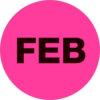 Tape Logic® 2"" Dia. Round Paper Labels with ""Feb"" Print Fluorescent Pink Roll of 500