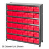 Quantum CL1839-604 Closed Shelving Euro Drawer Unit - 36x18x39 - 54 Euro Drawers Red