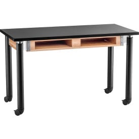 NPS Science Table w/ Compartment and Casters - Chemical Resistant - Adjustable Height - 30"" x 60""