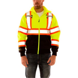Tingley® Hi Vis Sweatshirt Detachable Hood Zipper Closure 2 Pockets Fl Lime Large