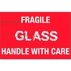 Tape Logic® Labels w/ ""Fragile-Glass..."" Print 3""L x 2""W White Text/Red Back Roll of 500